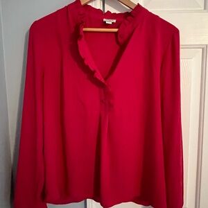 J. Crew Hot Pink Ruffle Collar Blouse Size 10